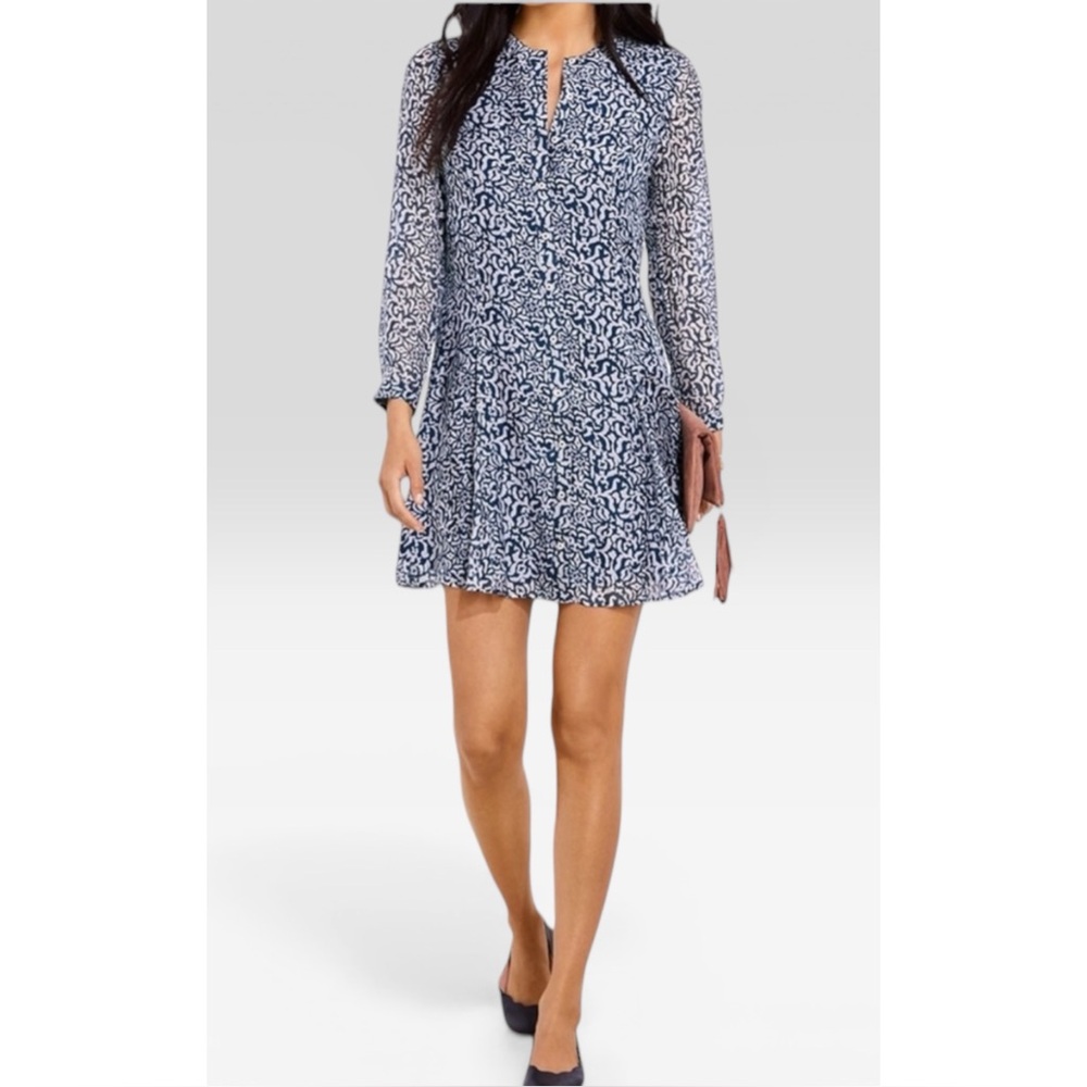 VINEYARD VINES | NWT Silk Snowflake Geo Shirt Dress in Deep Bay, Size 2